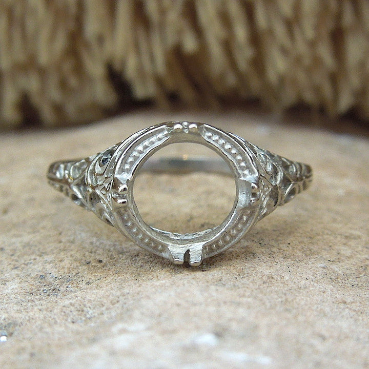 Edwardian Style White or Yellow Gold Filigree Mounting for a Large Stone (7.5mm)