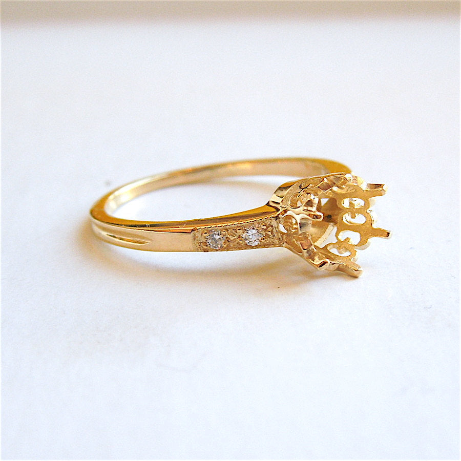 CUSTOM ORDER: Perfect Three Quarter Carat Edwardian Style Solitaire Mounting - 14K White Gold or Yellow Gold & Diamond