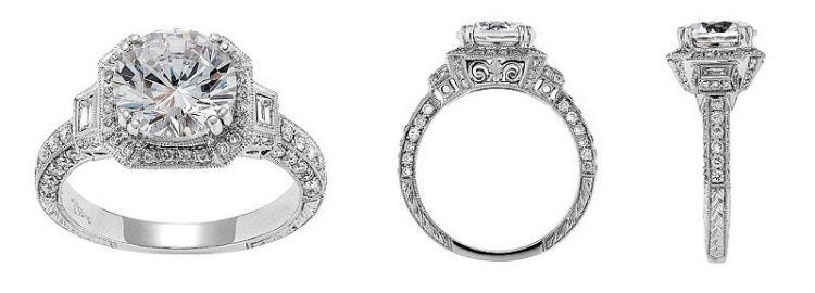 Edwardian Style Halo Diamond Engagement Ring Mounting