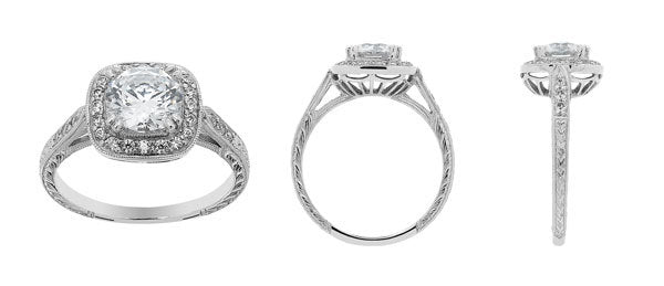 Edwardian Style Halo Diamond Engagement Ring Mounting
