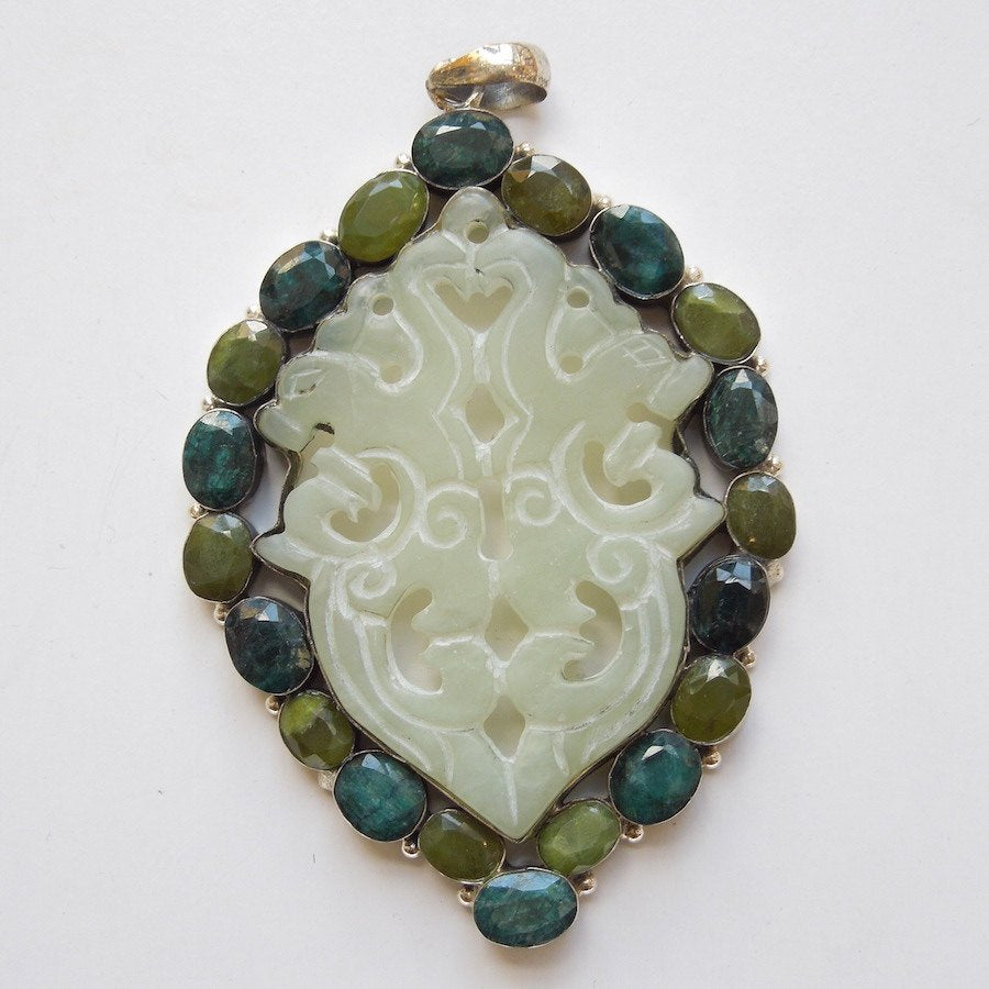 Sturdy Sterling Silver, Agate, Emerald and Olivine Pendant