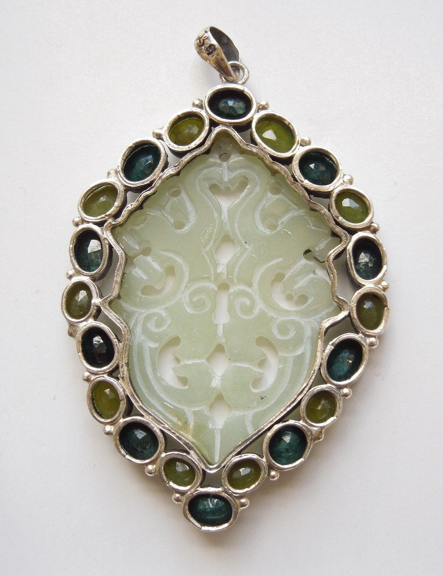 Sturdy Sterling Silver, Agate, Emerald and Olivine Pendant