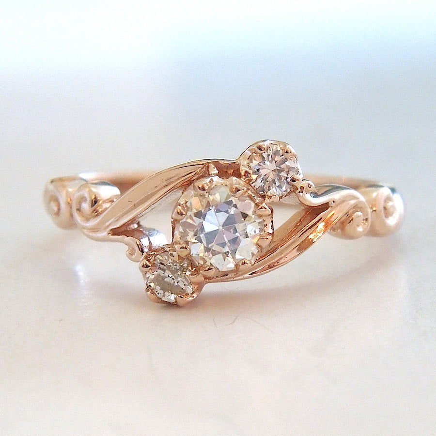 Three Stone Georgian Style Bypass Ring in Rose Gold
