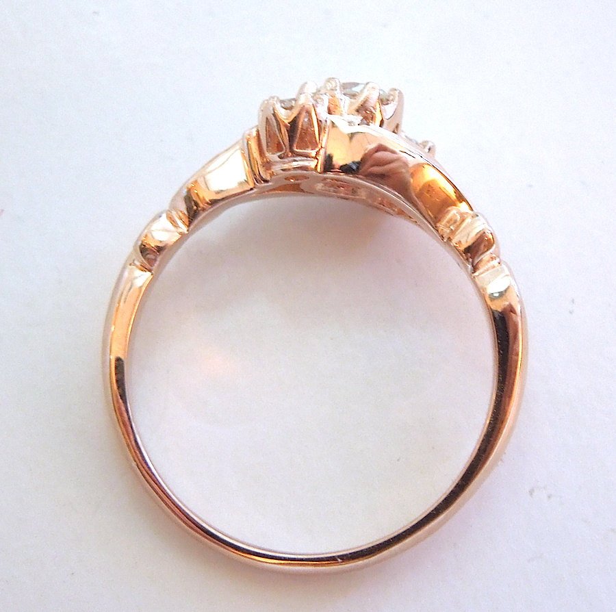 Three Stone Georgian Style Bypass Ring in Rose Gold