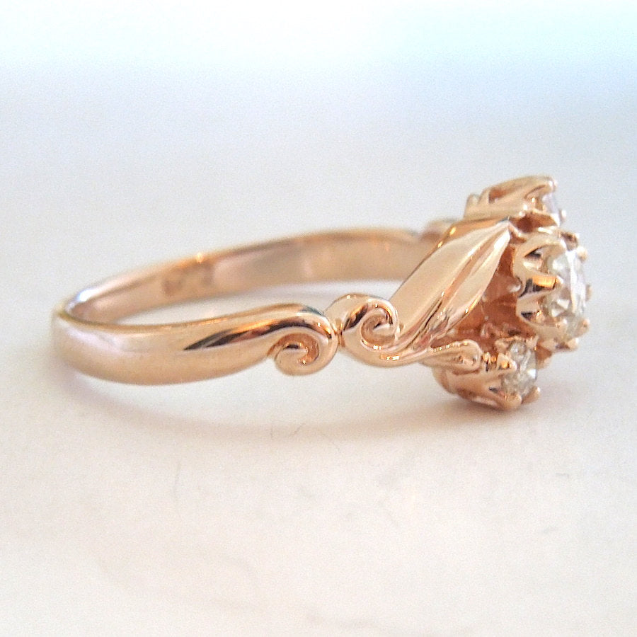 Three Stone Georgian Style Bypass Ring in Rose Gold