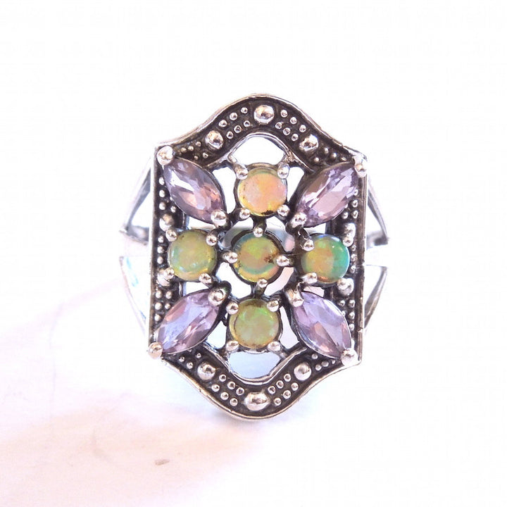 Opal and Amethyst Art Deco Style Ring in Sterling Silver