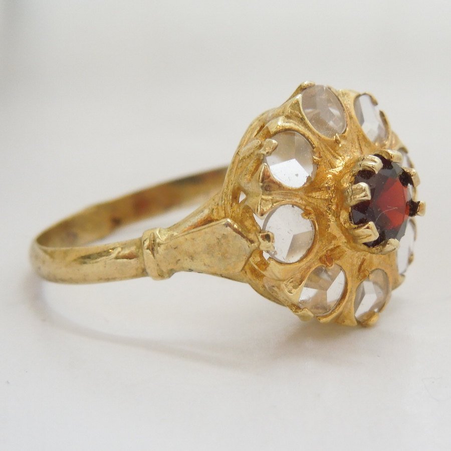 Garnet and White Sapphire Spanish Ring in Vermeil Sterling
