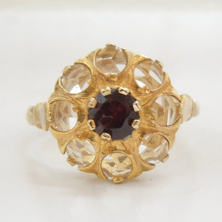 Garnet and White Sapphire Spanish Ring in Vermeil Sterling