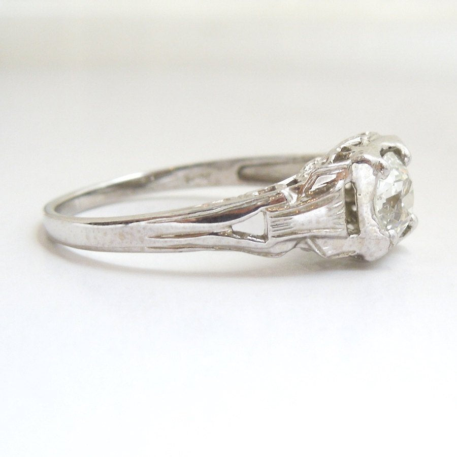 CUSTOM ORDER: Light Half Carat in 14K White Gold Art Deco Style Engagement Ring