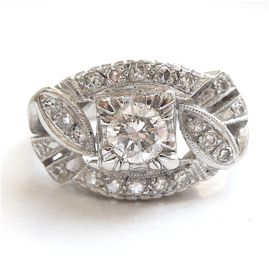 Vintage 1940s Half Carat Wide Diamond Ring in White Gold
