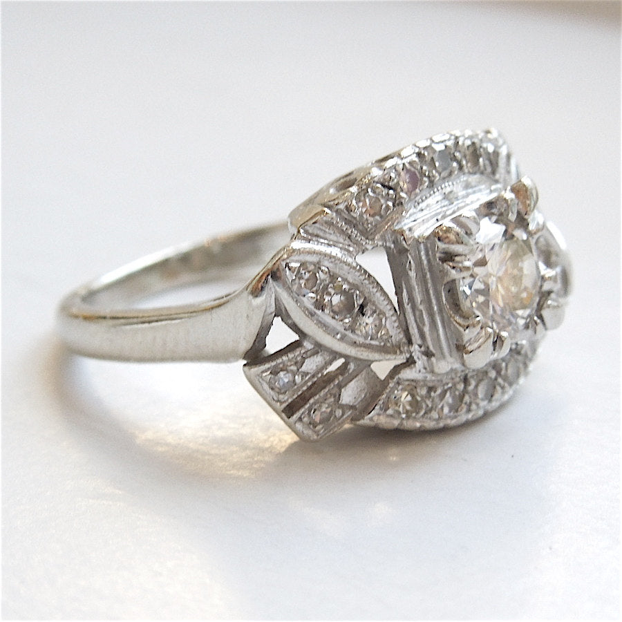 Vintage 1940s Half Carat Wide Diamond Ring in White Gold