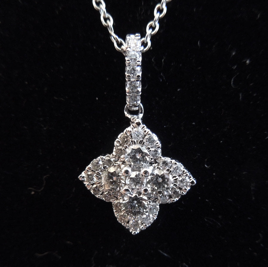 Petite Vintage Diamond Cluster Pendant in White Gold