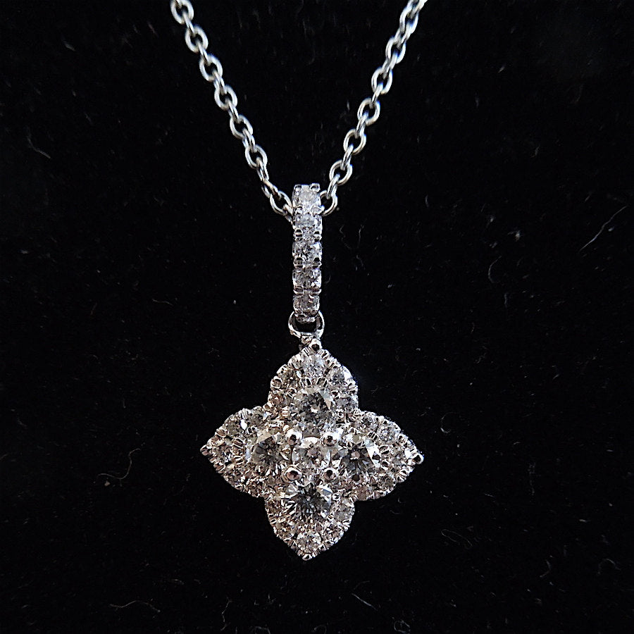 Petite Vintage Diamond Cluster Pendant in White Gold