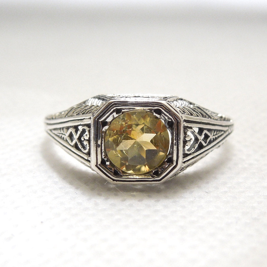 Natural 2 carat Citrine Set in Edwardian Style Filigree Mounting