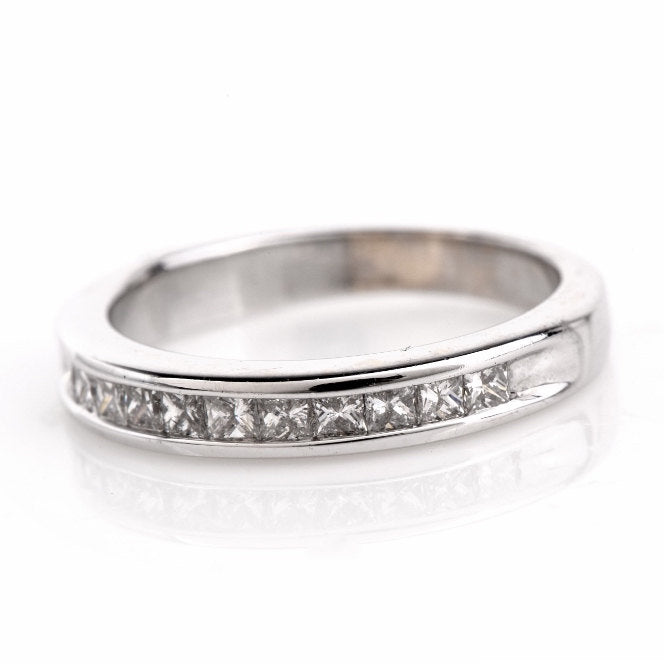 Princess Cut Diamond Wedding Band in 18K White Gold