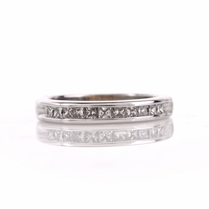 Princess Cut Diamond Wedding Band in 18K White Gold