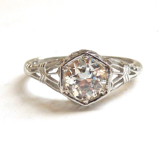 Edwardian Style White Gold or Platinum Filigree Mounting for a 1 carat Stone (6.5mm)