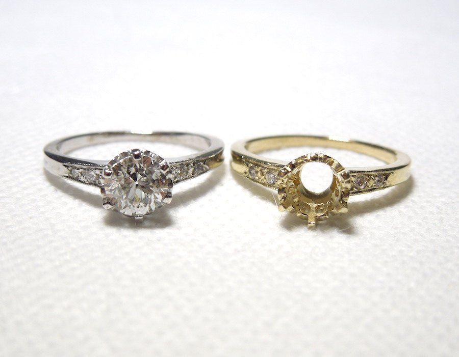 CUSTOM ORDER: Perfect Three Quarter Carat Edwardian Style Solitaire Mounting - 14K White Gold or Yellow Gold & Diamond