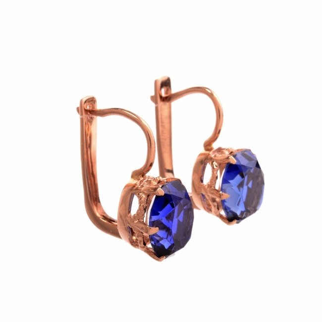Estate Rose Gold and Oval Sapphire Dangle Earrings