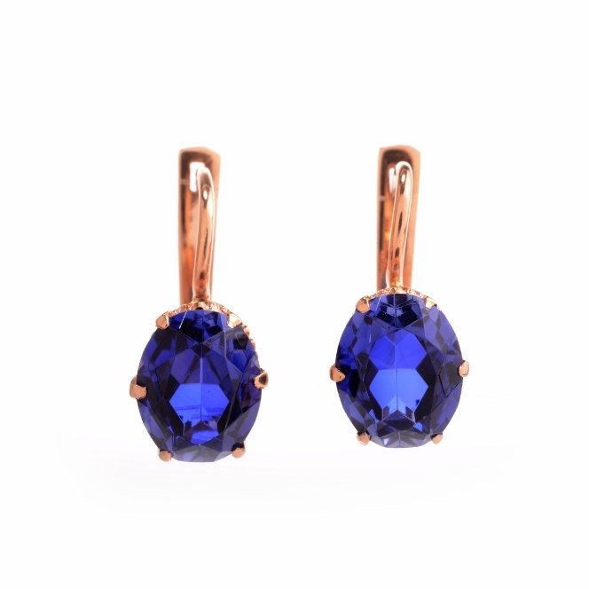 Estate Rose Gold and Oval Sapphire Dangle Earrings