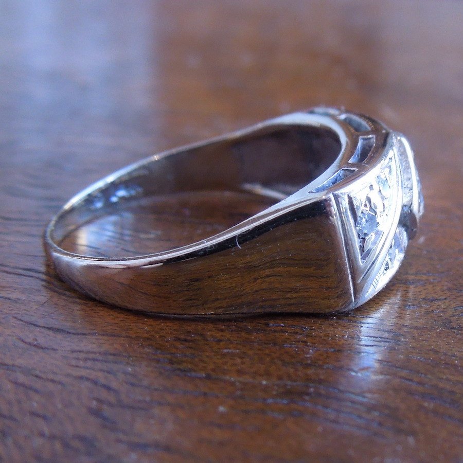 Rectangular White Gold Ring with a Third of a Carat Diamond