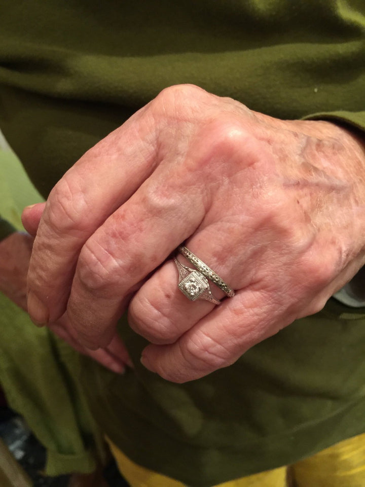 Art Deco Diamond  Filigree Ring with Old Cut Stone