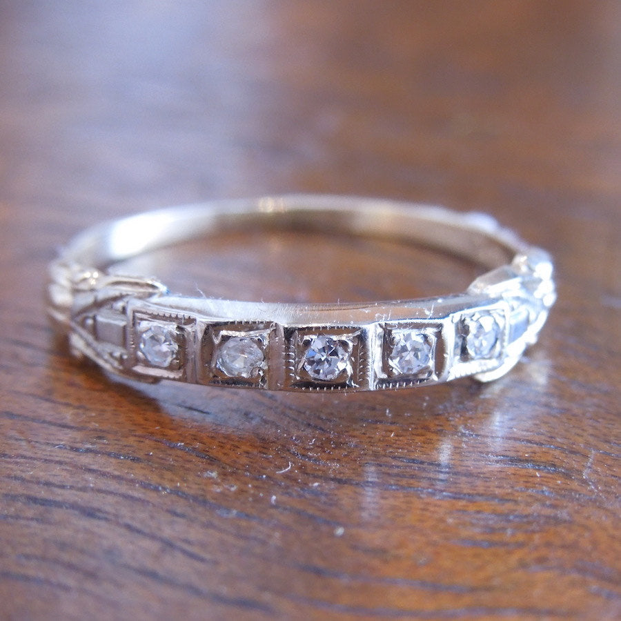 Vintage Bicolor Gold and Diamond Wedding Band