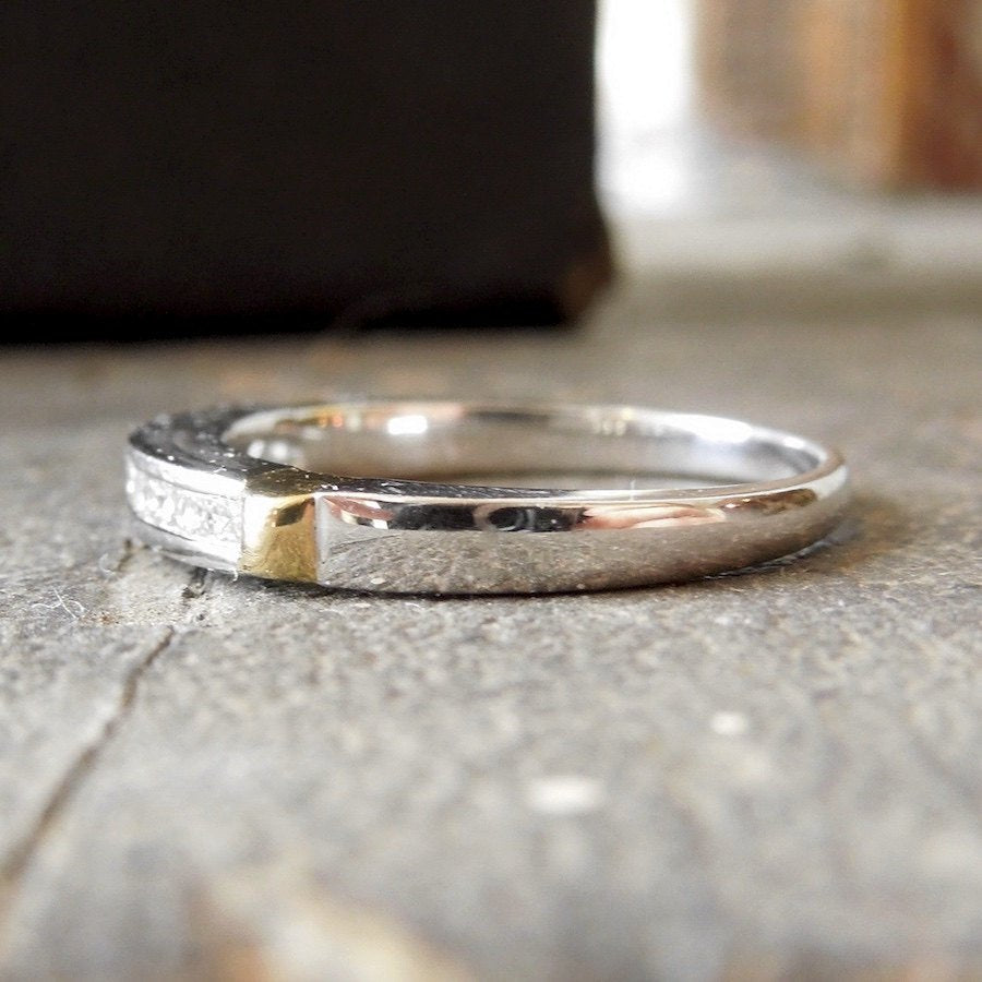 Bicolor Platinum and Gold Princess Cut Diamond Wedding Band
