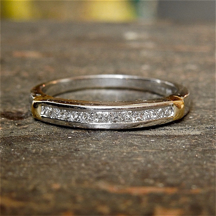 Bicolor Platinum and Gold Princess Cut Diamond Wedding Band
