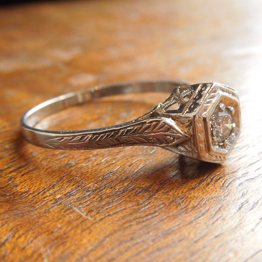 White Gold Art Deco Quarter Carat Diamond Engagement Ring