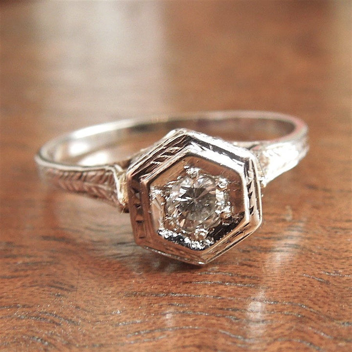 White Gold Art Deco Quarter Carat Diamond Engagement Ring