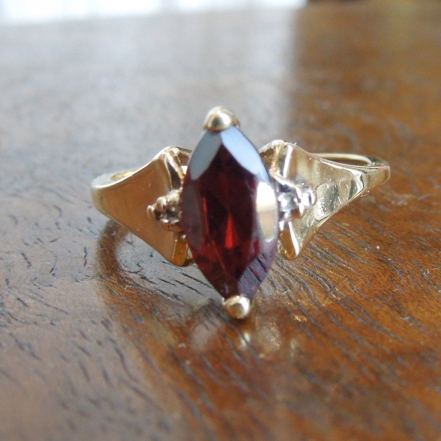 Yellow Gold Marquise Cut Garnet Ring