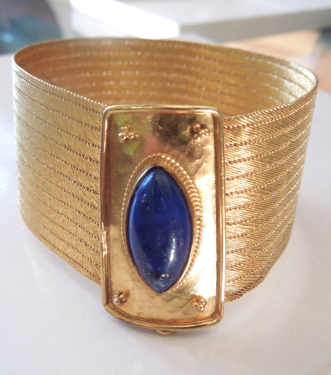 Greek 22K Yellow Gold and Lapis Lazuli Bracelet (Santorini)