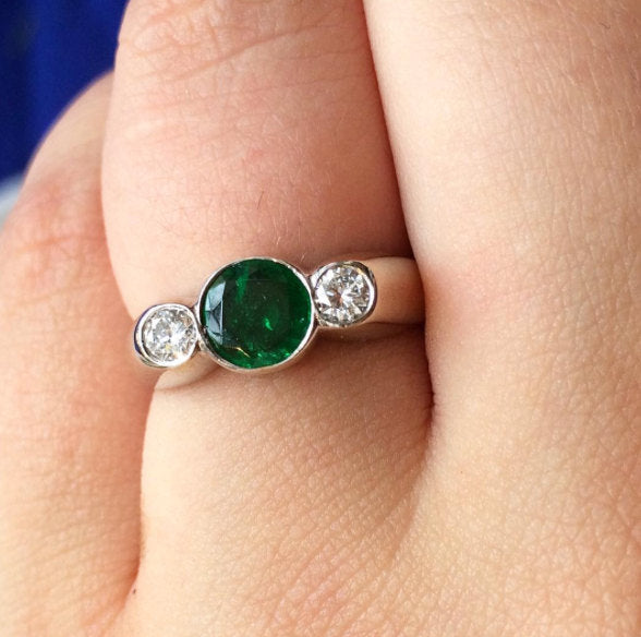 Colombian Emerald and Diamond Ring in 18K White Gold