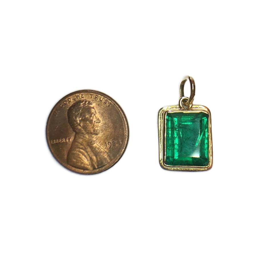 4.00 ct Emerald Cut Colombian Emerald in Yellow Gold Bezel - Pendant